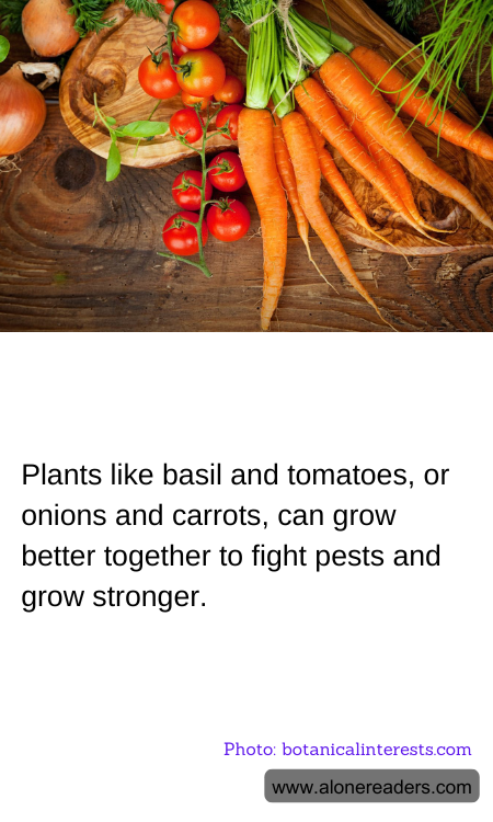 Plants like basil and tomatoes, or onions and carrots, can grow better together to fight pests and grow stronger.