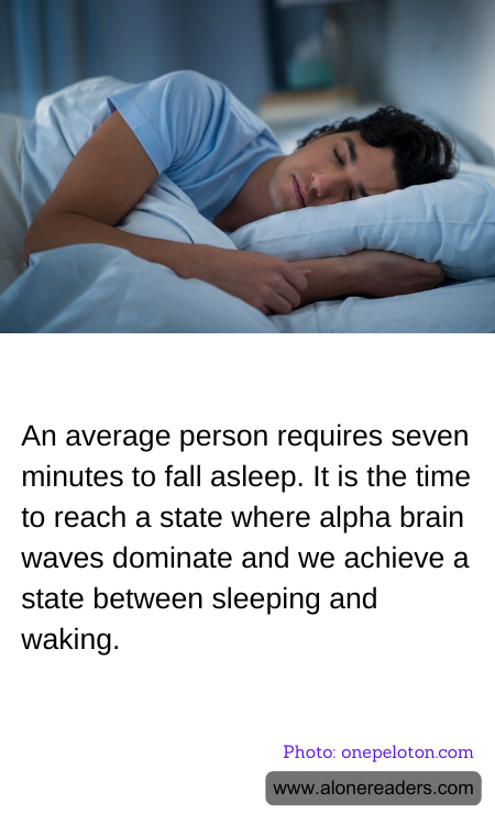 An average person requires seven minutes to fall asleep. It is the time to reach a state where alpha brain waves dominate and we achieve a state between sleeping and waking.