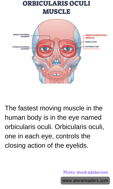 The fastest moving muscle in the human body is in the eye named orbicularis oculi. Orbicularis oculi, one in each eye, controls the closing action of the eyelids.