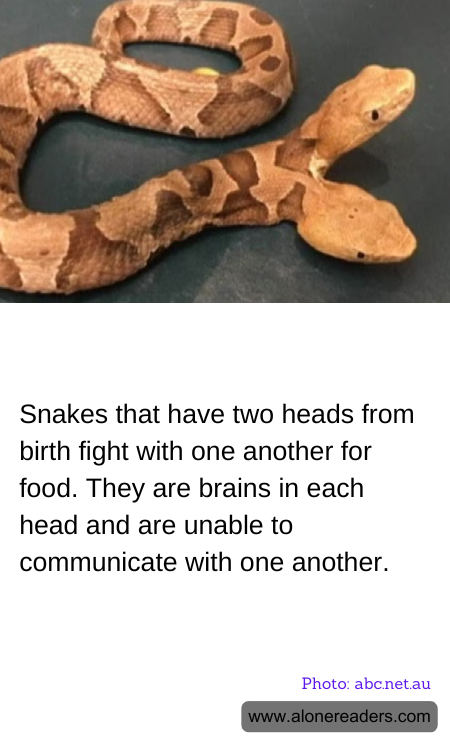 Snakes that have two heads from birth fight with one another for food. They are brains in each head and are unable to communicate with one another.