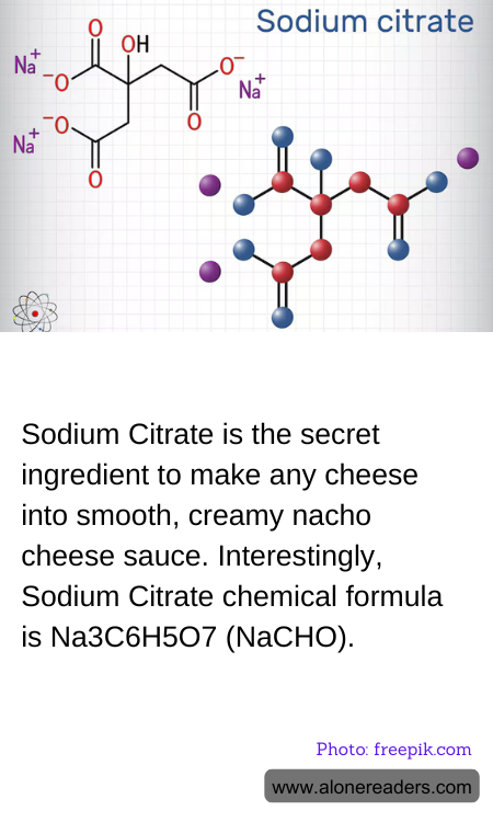 Sodium Citrate is the secret ingredient to make any cheese into smooth, creamy nacho cheese sauce. Interestingly, Sodium Citrate chemical formula is Na3C6H5O7 (NaCHO).