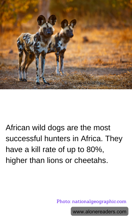 African wild dogs are the most successful hunters in Africa. They have a kill rate of up to 80%, higher than lions or cheetahs.