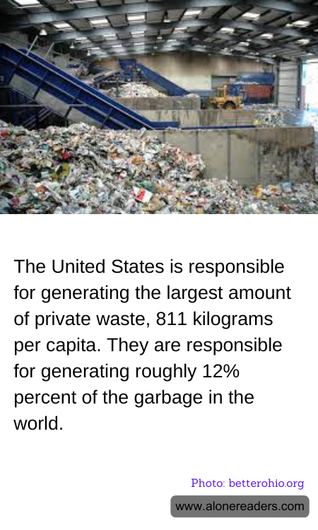 The United States is responsible for generating the largest amount of private waste, 811 kilograms per capita. They are responsible for generating roughly 12% percent of the garbage in the world.