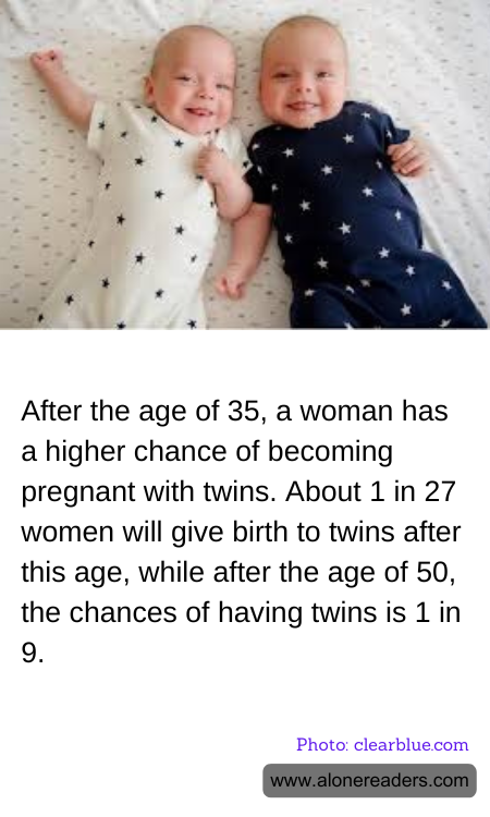 After the age of 35, a woman has a higher chance of becoming pregnant with twins. About 1 in 27 women will give birth to twins after this age, while after the age of 50, the chances of having twins is 1 in 9.