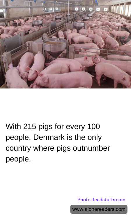 With 215 pigs for every 100 people, Denmark is the only country where pigs outnumber people.