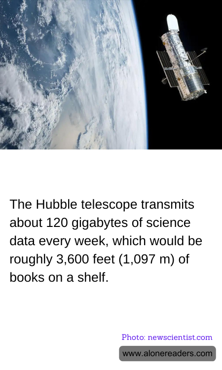 The Hubble telescope transmits about 120 gigabytes of science data every week, which would be roughly 3,600 feet (1,097 m) of books on a shelf.