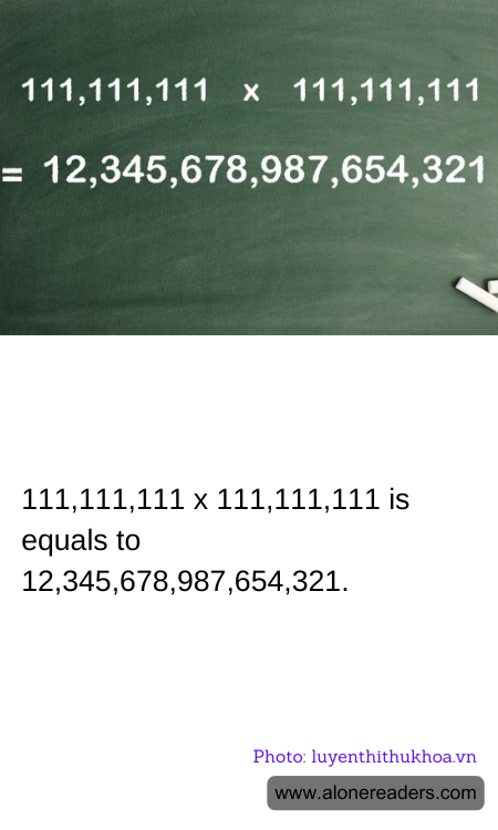 111,111,111 x 111,111,111 is equals to 12,345,678,987,654,321.