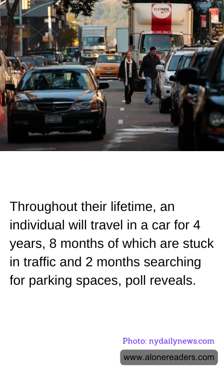 Throughout their lifetime, an individual will travel in a car for 4 years, 8 months of which are stuck in traffic and 2 months searching for parking spaces, poll reveals.