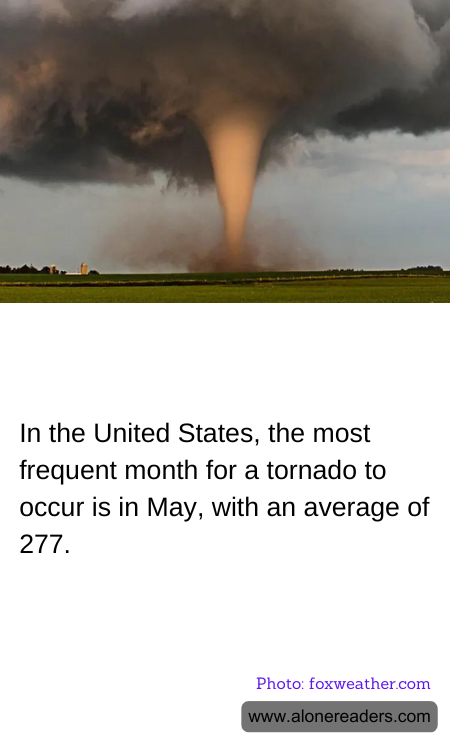In the United States, the most frequent month for a tornado to occur is in May, with an average of 277.