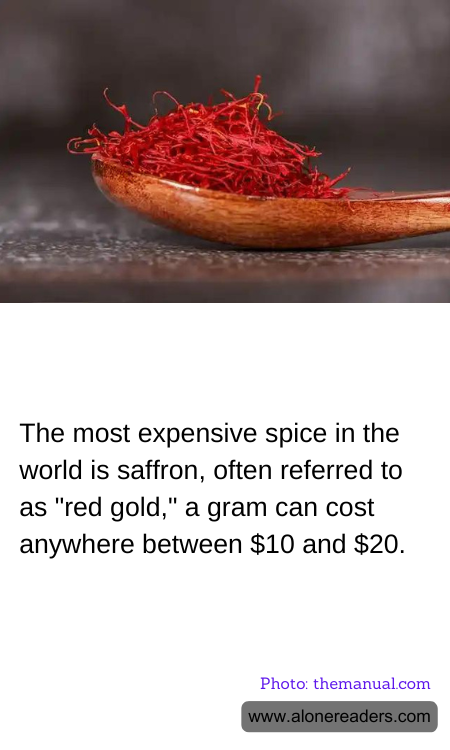 The most expensive spice in the world is saffron, often referred to as "red gold," a gram can cost anywhere between $10 and $20.