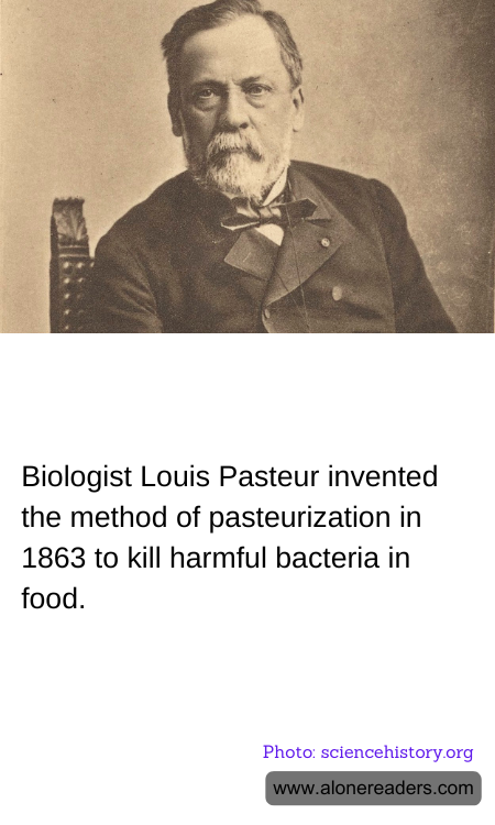 Biologist Louis Pasteur invented the method of pasteurization in 1863 to kill harmful bacteria in food.
