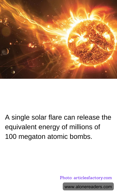 A single solar flare can release the equivalent energy of millions of 100 megaton atomic bombs.