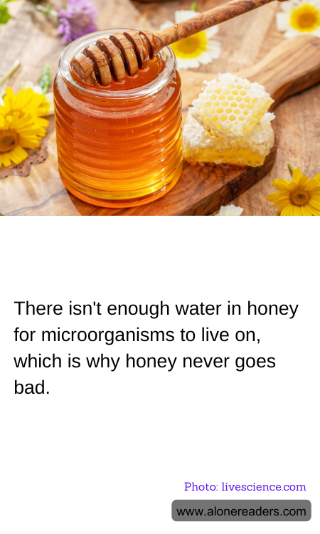 There isn't enough water in honey for microorganisms to live on, which is why honey never goes bad.