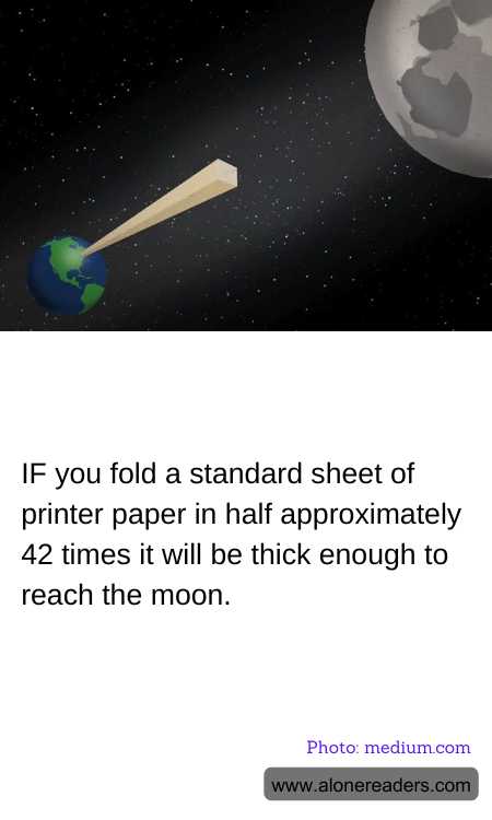 IF you fold a standard sheet of printer paper in half approximately 42 times it will be thick enough to reach the moon.