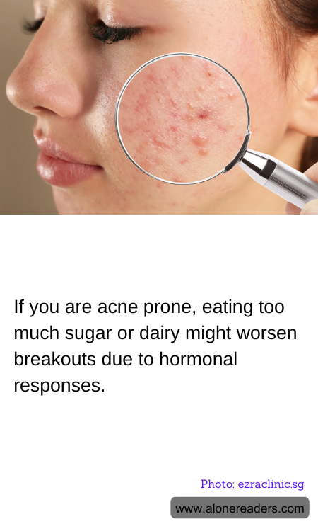 If you are acne prone, eating too much sugar or dairy might worsen breakouts due to hormonal responses.