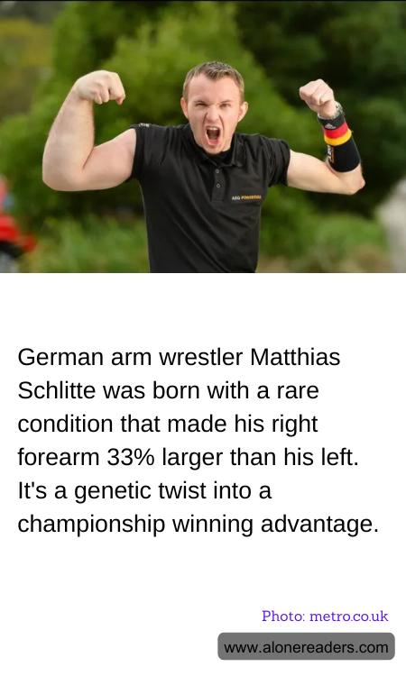 German arm wrestler Matthias Schlitte was born with a rare condition that made his right forearm 33% larger than his left. It's a genetic twist into a championship winning advantage.