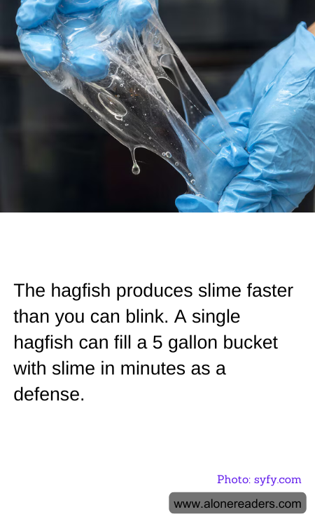 The hagfish produces slime faster than you can blink. A single hagfish can fill a 5 gallon bucket with slime in minutes as a defense.