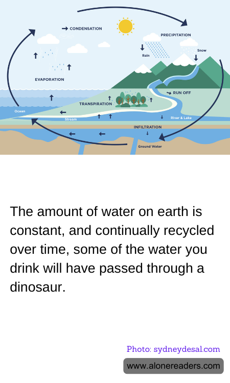 The amount of water on earth is constant, and continually recycled over time, some of the water you drink will have passed through a dinosaur.
