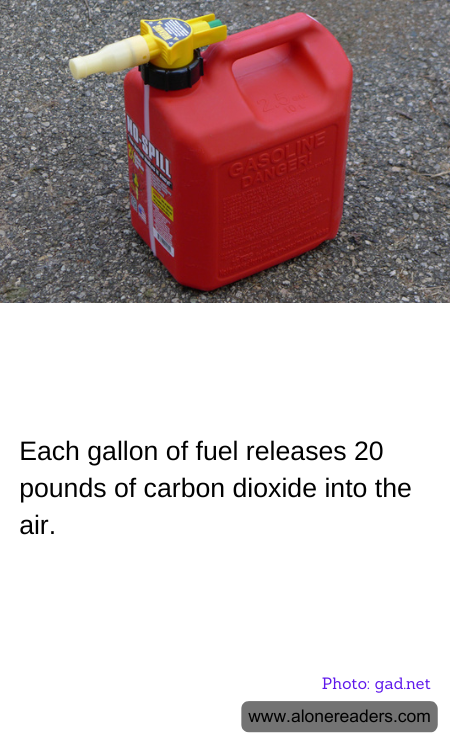 Each gallon of fuel releases 20 pounds of carbon dioxide into the air.