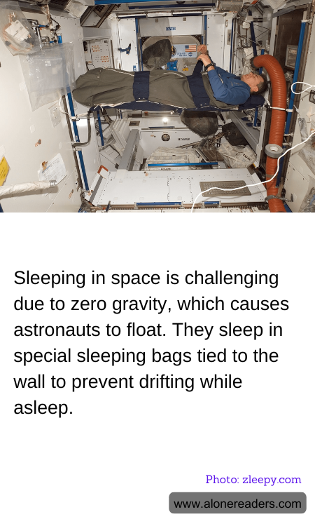 Sleeping in space is challenging due to zero gravity, which causes astronauts to float. They sleep in special sleeping bags tied to the wall to prevent drifting while asleep.