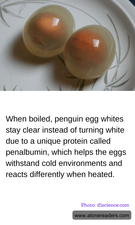 When boiled, penguin egg whites stay clear instead of turning white due to a unique protein called penalbumin, which helps the eggs withstand cold environments and reacts differently when heated.
