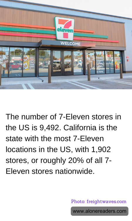 The number of 7-Eleven stores in the US is 9,492. California is the state with the most 7-Eleven locations in the US, with 1,902 stores, or roughly 20% of all 7-Eleven stores nationwide.