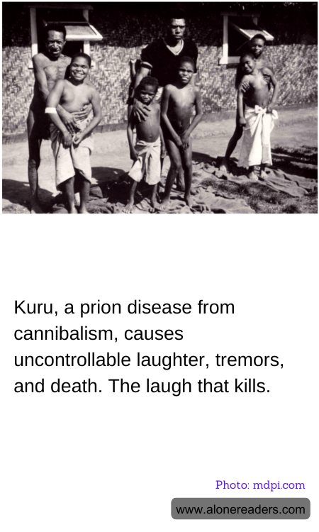 Kuru, a prion disease from cannibalism, causes uncontrollable laughter, tremors, and death. The laugh that kills.