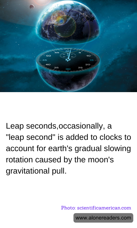 Leap seconds,occasionally, a "leap second" is added to clocks to account for earth's gradual slowing rotation caused by the moon's gravitational pull.