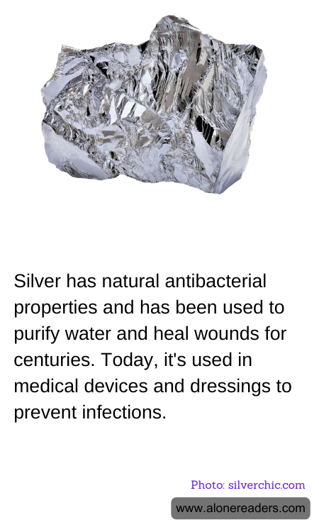 Silver has natural antibacterial properties and has been used to purify water and heal wounds for centuries. Today, it's used in medical devices and dressings to prevent infections.